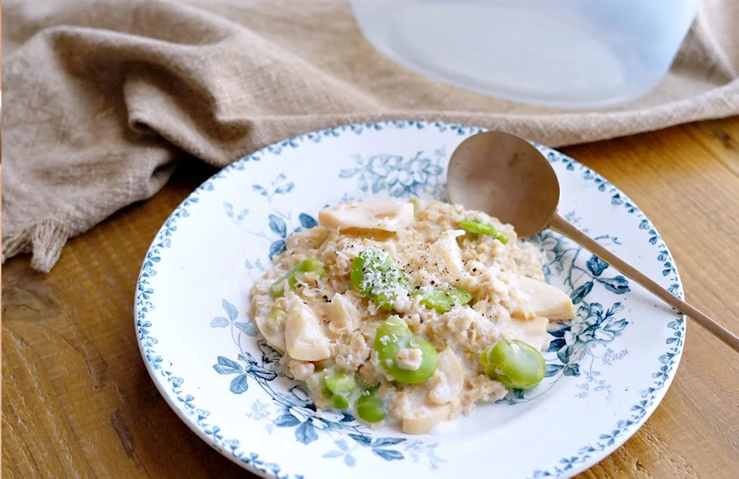 たけのことソラマメの豆乳リゾット