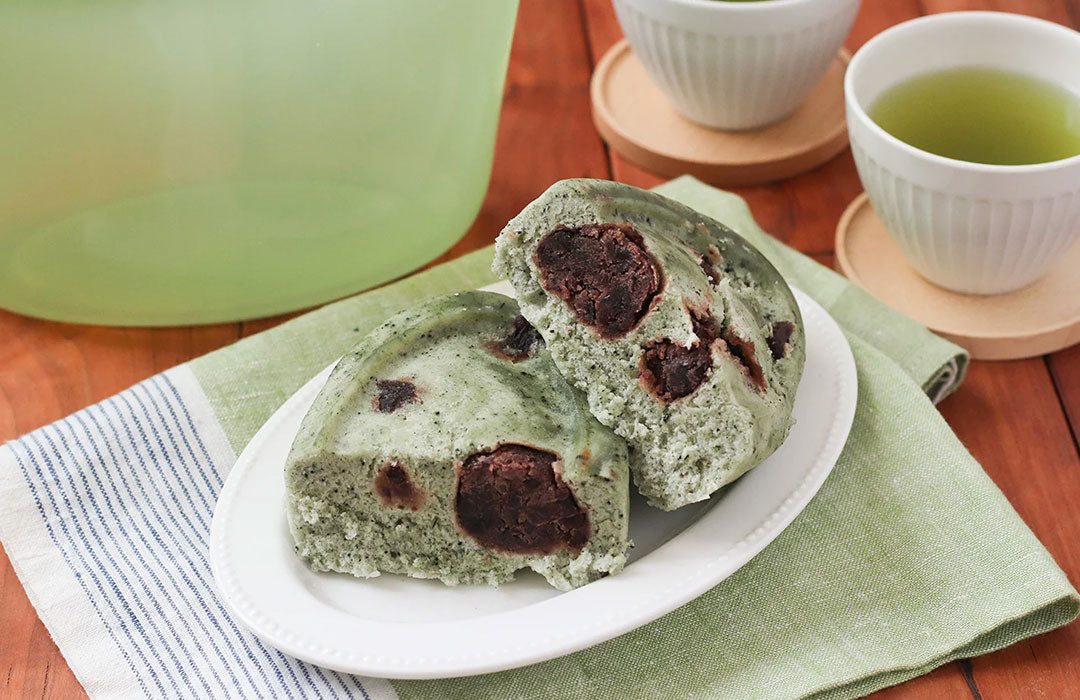 スタッシャーでよもぎとあんこの米粉蒸しパン